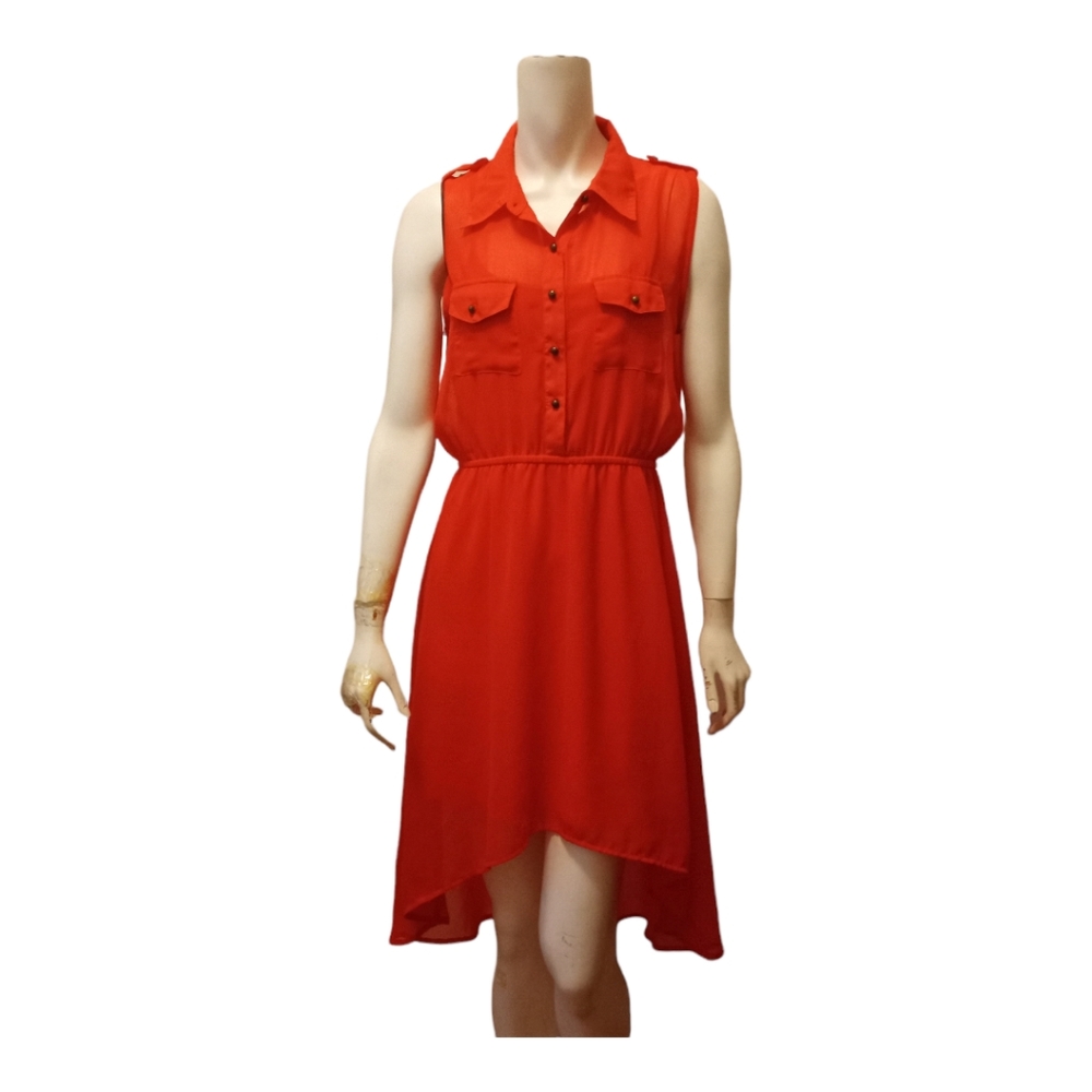 Paper Doll Orange Sleeveless High Low Maxi Dress Size L Button Front